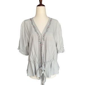 DISNEY Gingham Peplum Tie Blouse Size XL Cottagecore